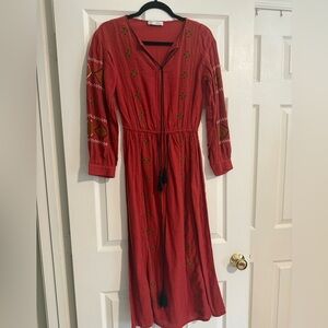 Zara Red Embroidered Long Sleeve Dress